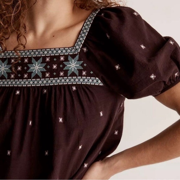 Madewell Embroidered Crinkle Cotton Puff Sleeve Blouse - Picture 4 of 6